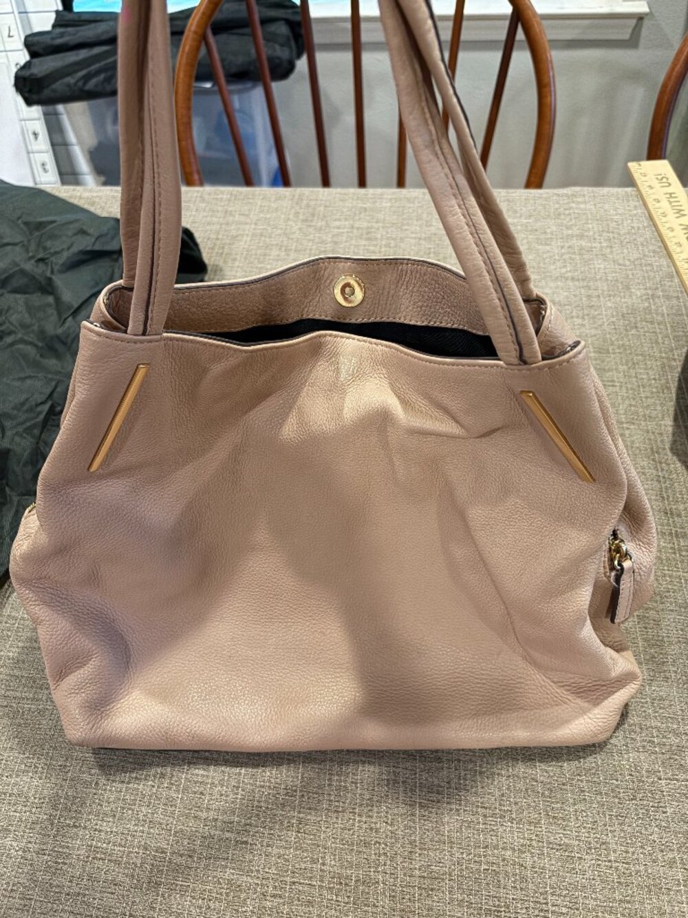 Vince Camuto  Pebbled Leather Shoulder Tote with Gold Accents